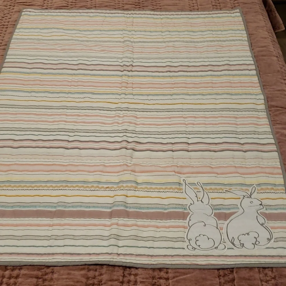 Bunny Rabbit Pastel Cotton Baby Crib Quilt Shabby Chic Easter Cottagecore
